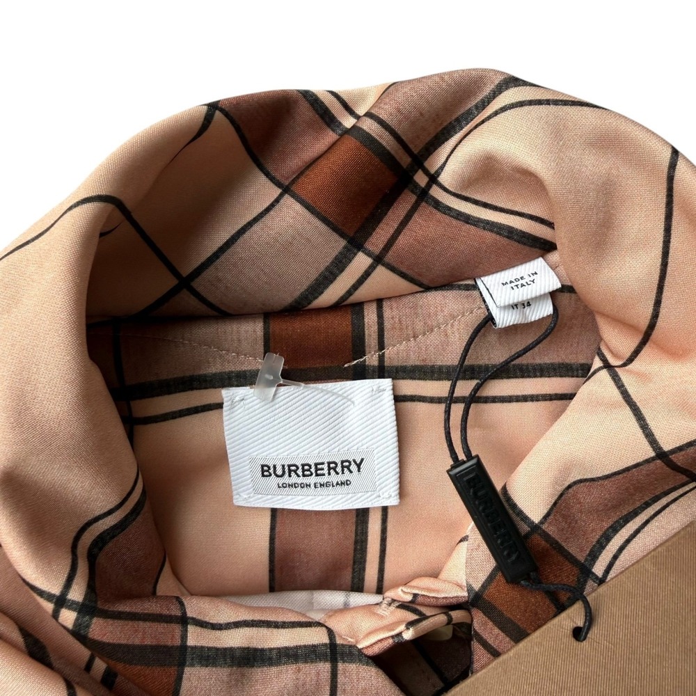 NWT Burberry Blush Pink Check Drape Sleeve Shirt Size 0 US - Picture 7 of 13